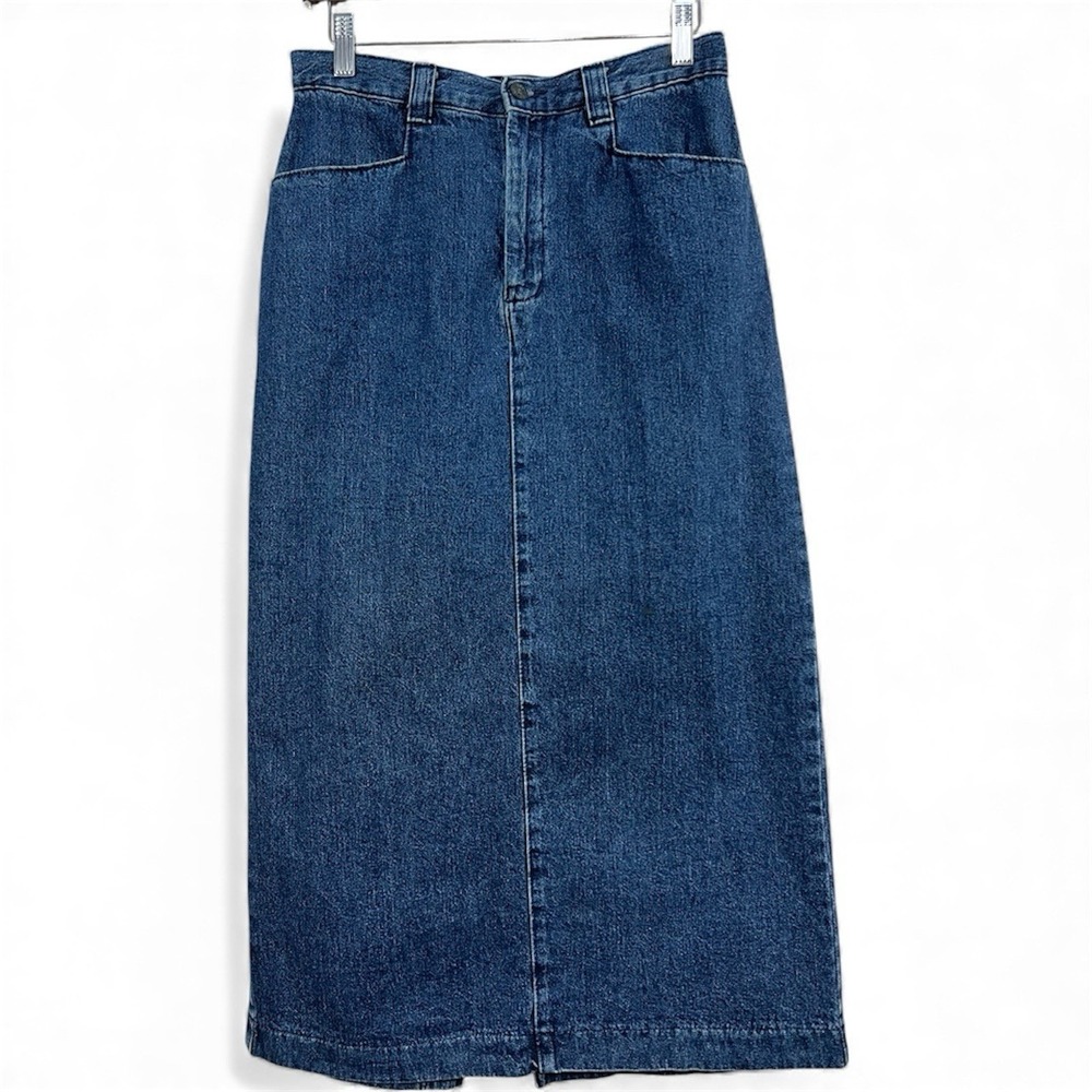 Vtg Lee Denim Midi Skirt Sz 8P Blue Back Slit Western‎ Modest Yellowstone Boho